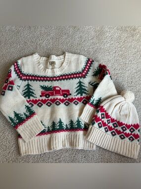 Kids Christmas Sweater & Hat Set